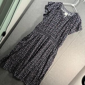 Destination 365 Printed Short-Sleeve Midi Dress with Smo Black Abstract XLP